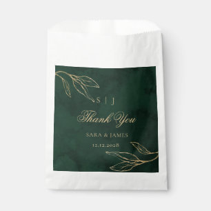 Bolsa De Papel Boda embelesado botánico de oro verde esmeralda