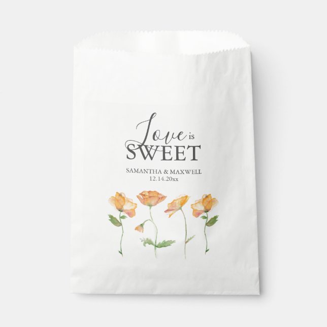 Bolsa De Papel Boda Favor Bags Naranja Florals (Anverso)