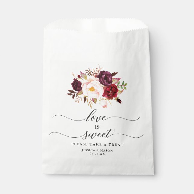 Bolsa De Papel Boda Favor Bolsa Amor es Dulce Borgoña Marsala (Anverso)