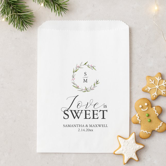 Bolsa De Papel Boda Favor Bolsas Amor Es Dulce Monogramado (Christmas wedding favor bags with monogram and Love is Sweet. Customized)