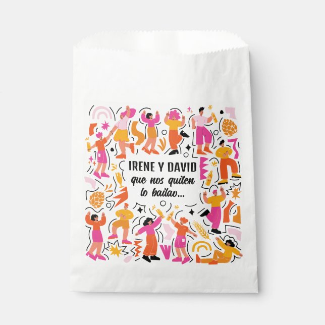 Bolsa De Papel Boda Festivalera - Baile Disco - Naranja y Rosa (Anverso)