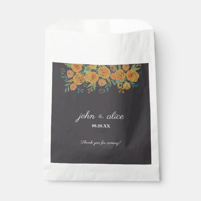 Bolsa De Papel Boda floral amarillo y marrón (Anverso)