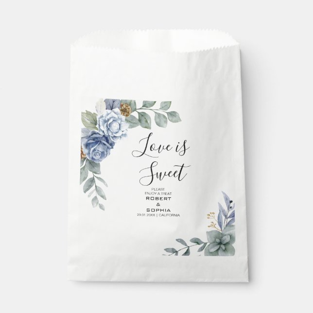 Bolsa De Papel Boda Floral Azul Dusty (Anverso)