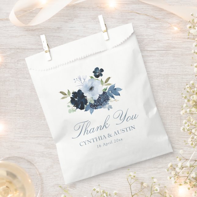 Bolsa De Papel boda floral azul marino (Cortado)