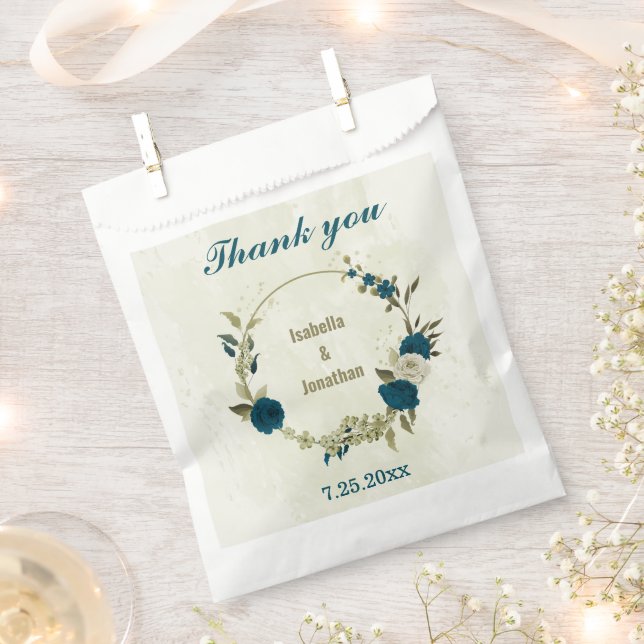 Bolsa De Papel boda floral beige azul turquesa  (Cortado)