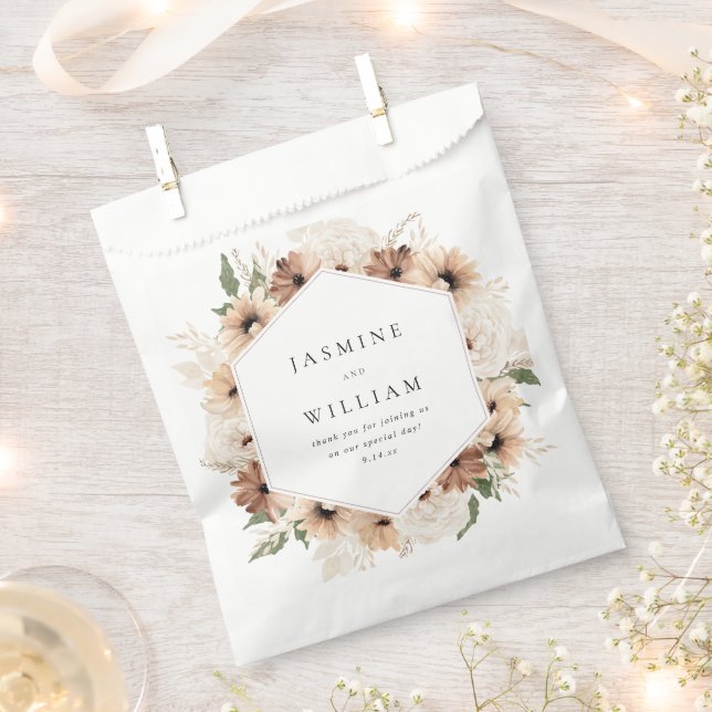 Bolsa De Papel Boda Floral Boho Neutral Rústica S2 (Cortado)