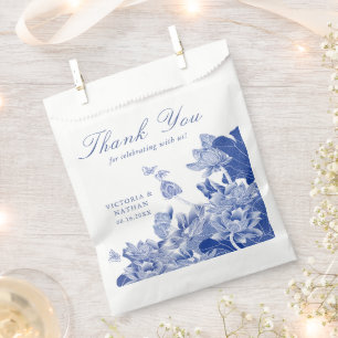 Bolsa De Papel Boda Floral Chinoiserie clásica azul y blanco