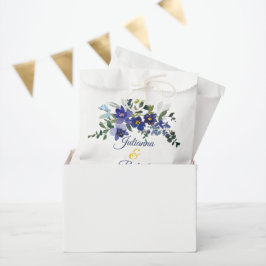 Bolsa De Papel Boda floral de acuarela azul y amarillo