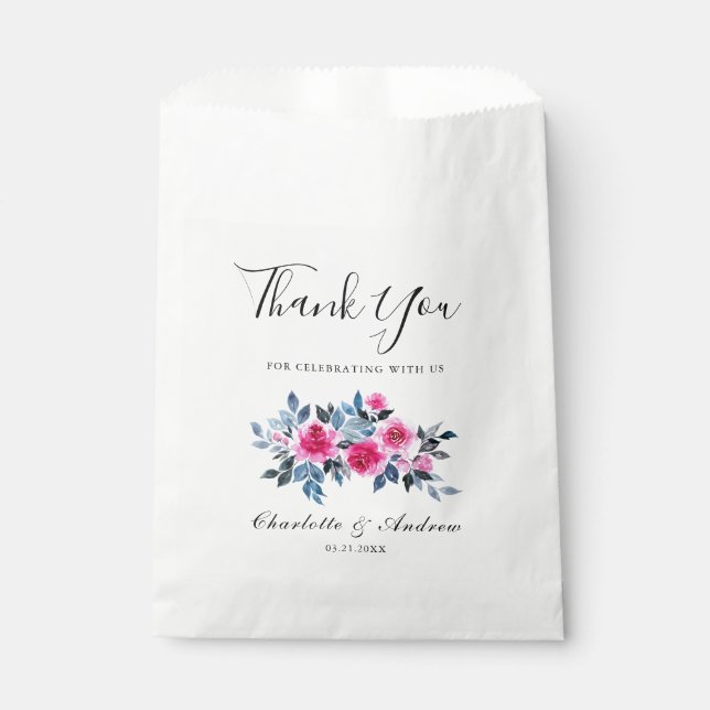 Bolsa De Papel Boda Floral de acuarela romántica gracias (Anverso)
