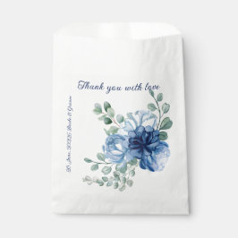 Bolsa De Papel Boda Floral de Azul Polvoriento Acuarela