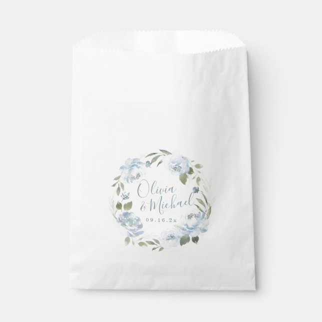 Bolsa De Papel Boda floral de color azul polvoriento romántico (Anverso)