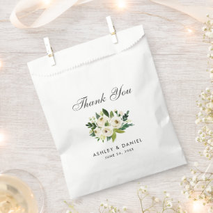Bolsa De Papel Boda floral de color blanco verde gracias