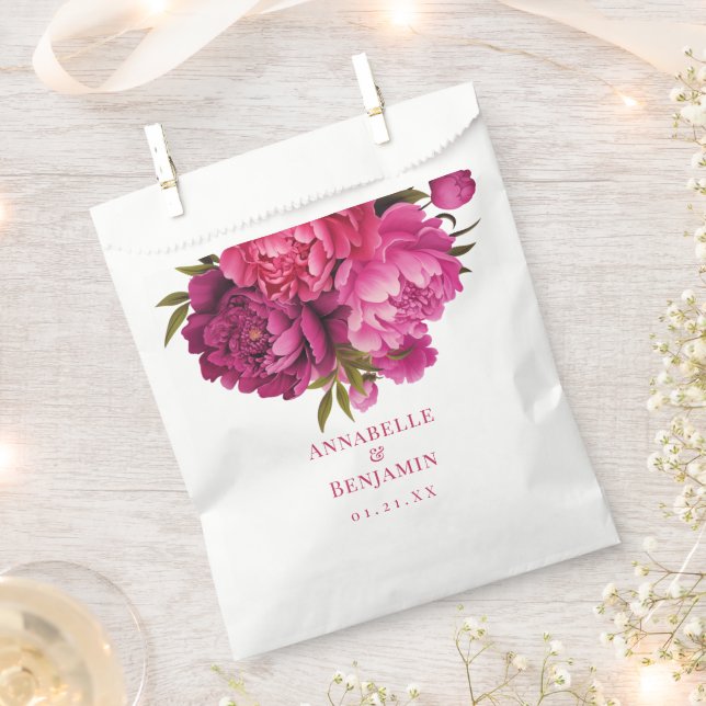 Bolsa De Papel Boda floral de la peonía magenta (Cortado)