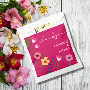 Bolsa De Papel Boda floral de primavera rosa Fuchsia brillante en