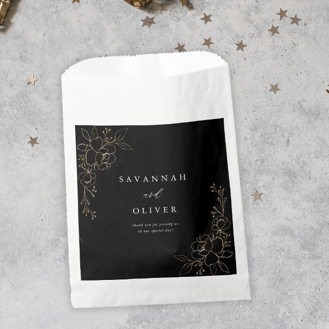 Bolsa De Papel Boda floral dorado - negro (Subido por el creador)