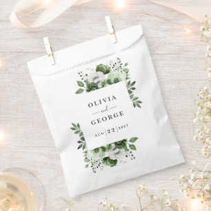 Bolsa De Papel Boda floral elegante de verde oliva 