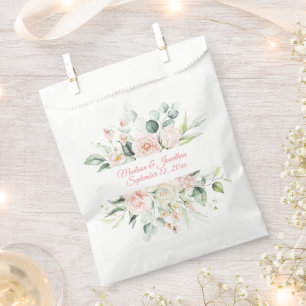 Bolsa De Papel Boda Floral Elegante Guión de fecha de Moda rosa