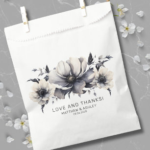 Bolsa De Papel Boda floral elegante moderna en negro y blanco