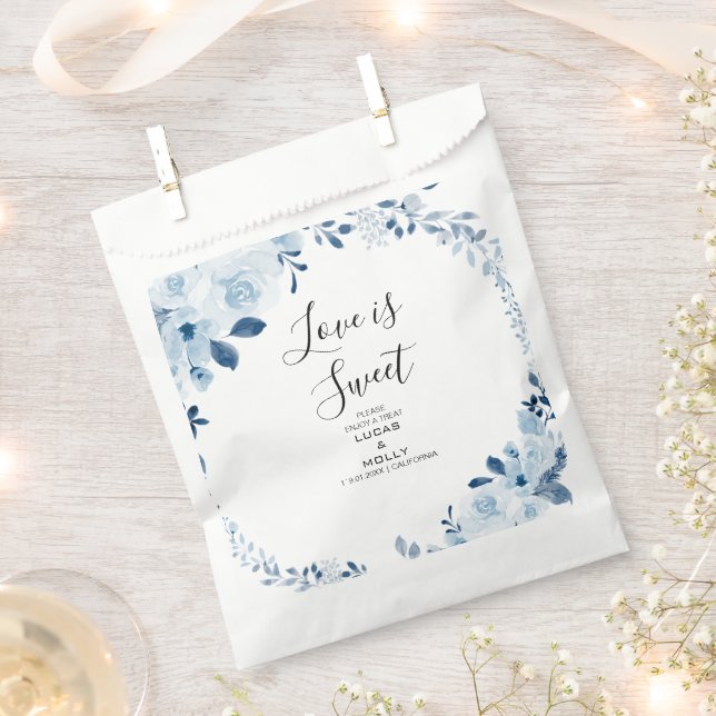 Bolsa De Papel Boda floral francesa azul moderna (Cortado)