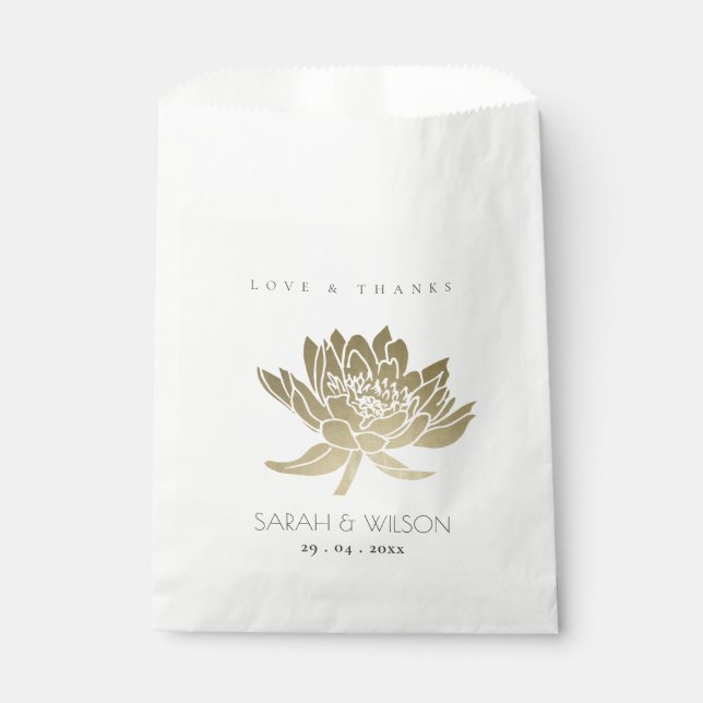 Bolsa De Papel Boda FLORAL GLAMOROSO DE ORO PÁLIDO BLANCO LOTUS (Anverso)