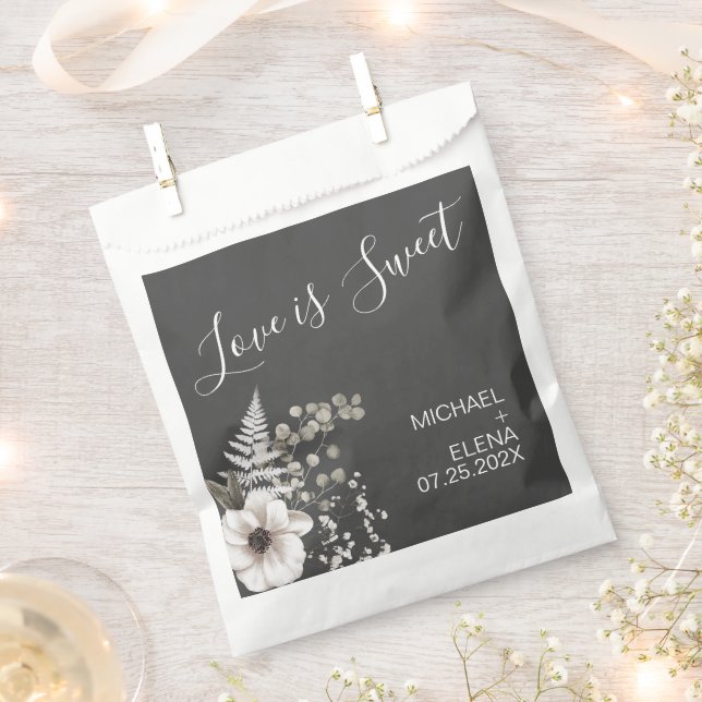 Bolsa De Papel Boda floral gris oscuro y blanco (Cortado)