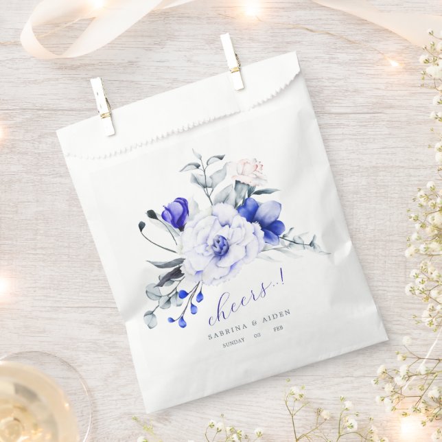 Bolsa De Papel Boda Floral Marfil Tono De Azul Real (Cortado)