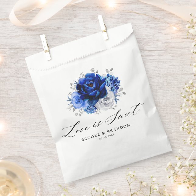 Bolsa De Papel Boda floral metálico plateado azul real (Cortado)