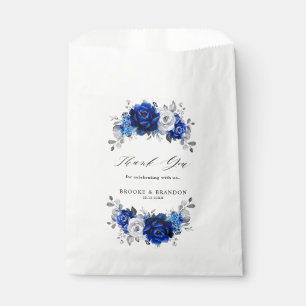 Bolsa De Papel Boda floral metálico plateado azul real