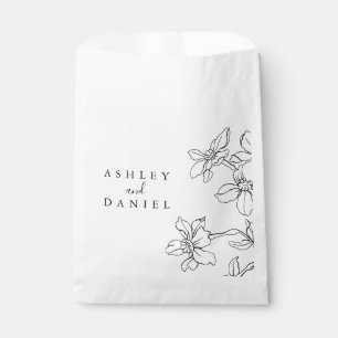 Bolsa De Papel Boda floral moderno negro y blanco