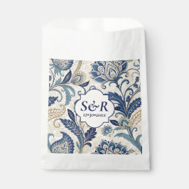 Bolsa De Papel Boda floral Monograma Blue & Cream Damask