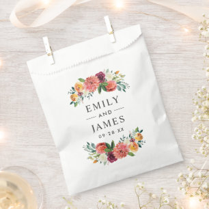 Bolsa De Papel Boda Floral Monograma Rústica Rosa Burdeos