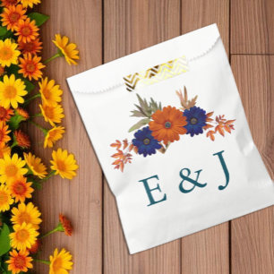 Bolsa De Papel Boda floral naranja naval azul otoño rústico
