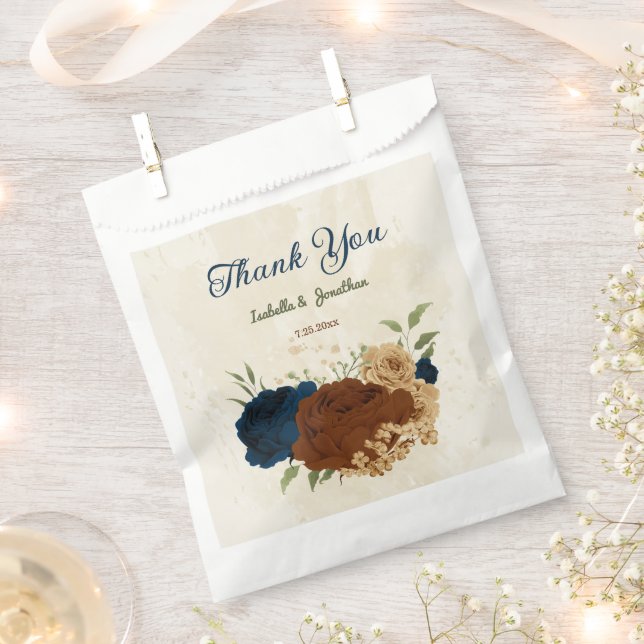 Bolsa De Papel boda floral naval terracota (Cortado)