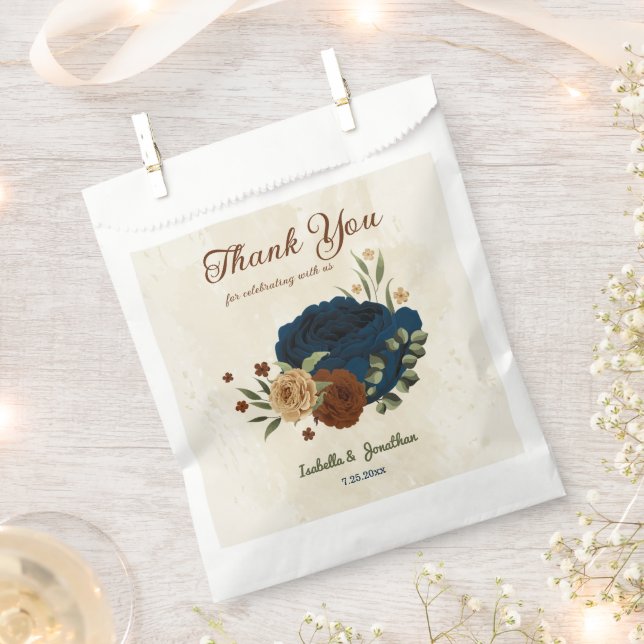 Bolsa De Papel boda floral naval terracota (Cortado)
