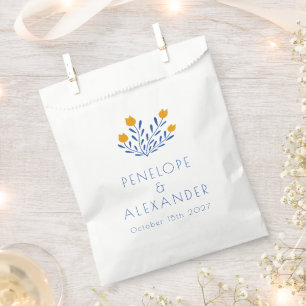 Bolsa De Papel Boda Floral Personalizada Folk Azul Marigold