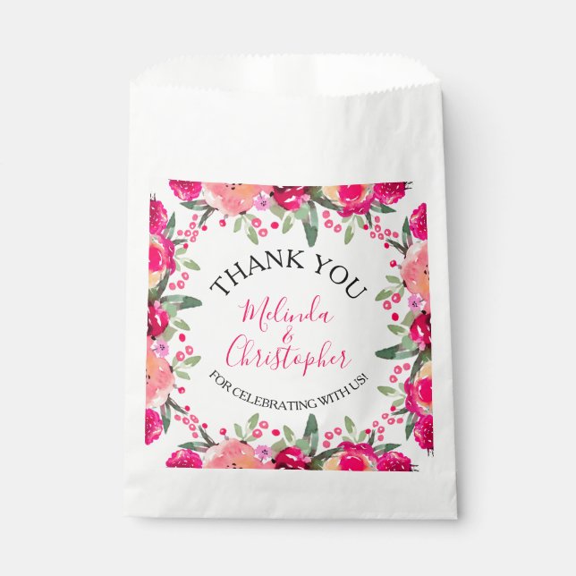 Bolsa De Papel Boda floral rosa acuarela (Anverso)