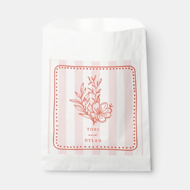 Bolsa De Papel Boda Floral Rosa Bouquet Stripe (Anverso)