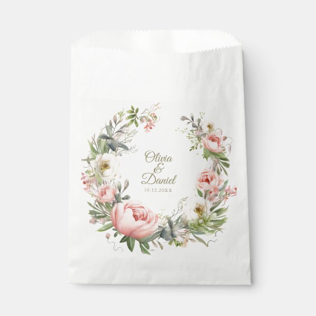 Bolsa De Papel Boda floral rosa pálido y Rubor (Anverso)