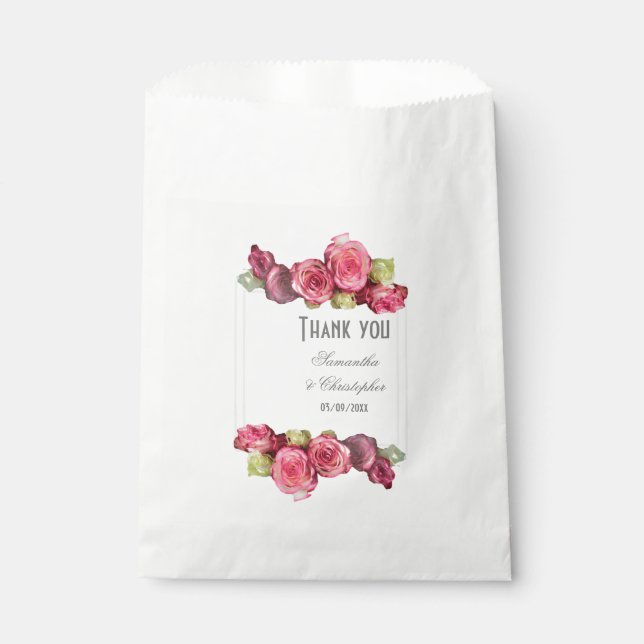 Bolsa De Papel Boda floral rosa rosado (Anverso)