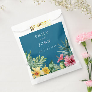 Bolsa De Papel Boda floral tropical de acuarela azul océano