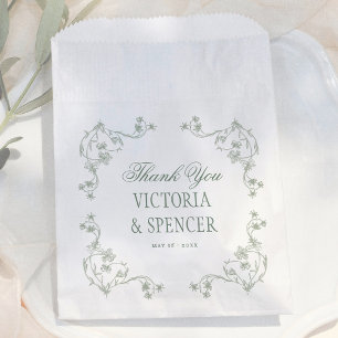 Bolsa De Papel Boda Floral Vintage Verde Salvia Agradecer