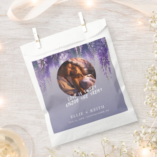 Bolsa De Papel Boda fotográfico con flor púrpura de gradiente cap (Cortado)