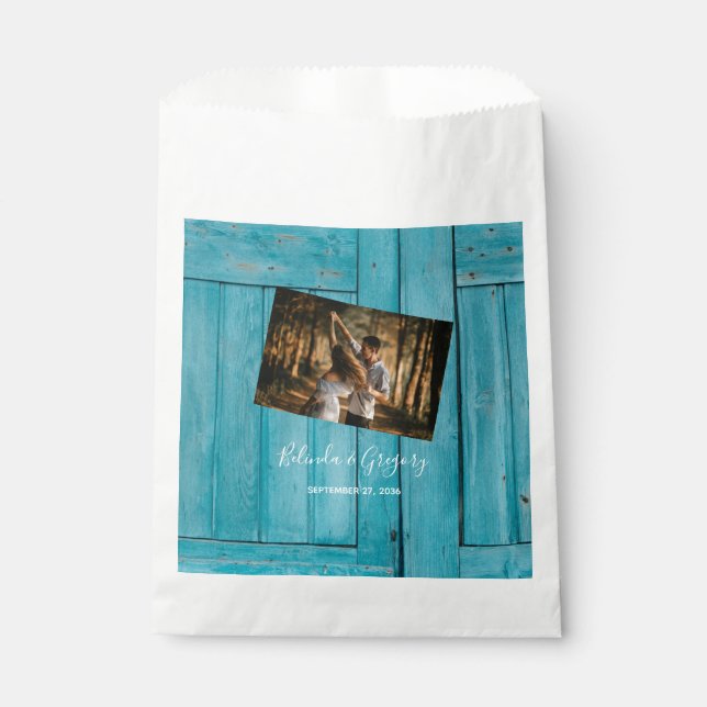 Bolsa De Papel Boda fotográfico de madera azul rusa (Anverso)