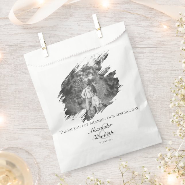 Bolsa De Papel Boda fotográfico de pincel moderno | Blanca (Cortado)