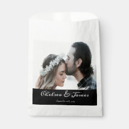 Bolsa De Papel Boda fotográfico elegante blanco negro caligrafía
