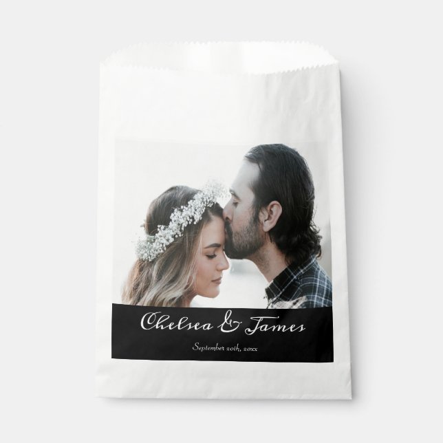 Bolsa De Papel Boda fotográfico elegante blanco negro caligrafía (Anverso)