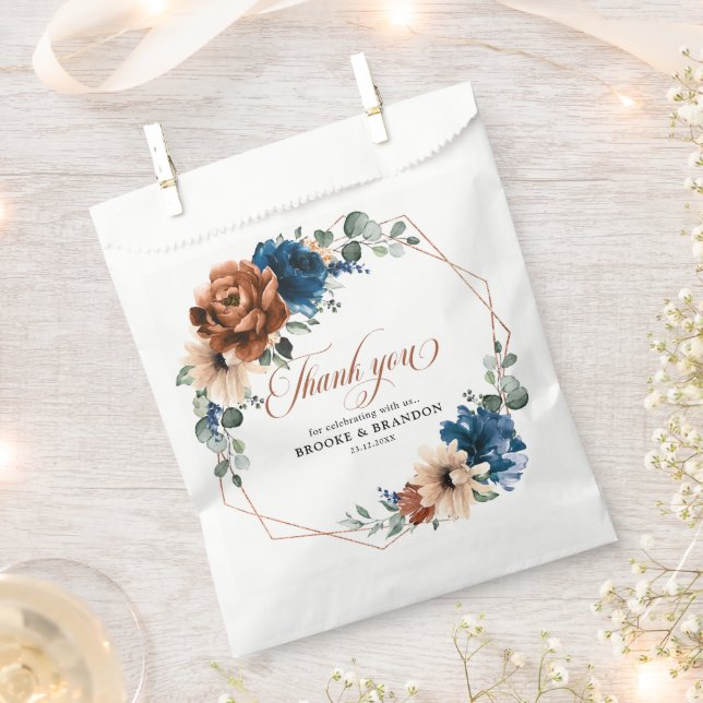 Bolsa De Papel Boda geométrico de Terracotta Navy Blue Greenery (Cortado)