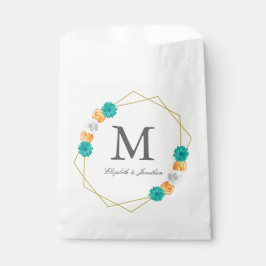 Bolsa De Papel Boda geométrico floral Verde azulado naranja