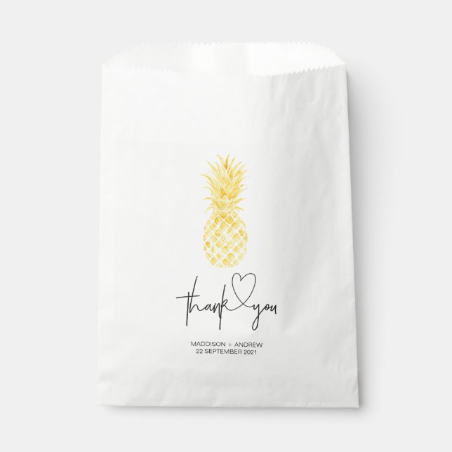 Bolsa De Papel Boda Gold Pineapple Beach Gracias Por Favor (Anverso)