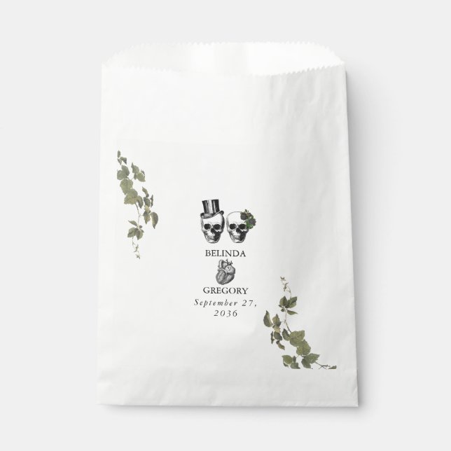 Bolsa De Papel Boda Gótica Corazón Floral Calaveras (Anverso)